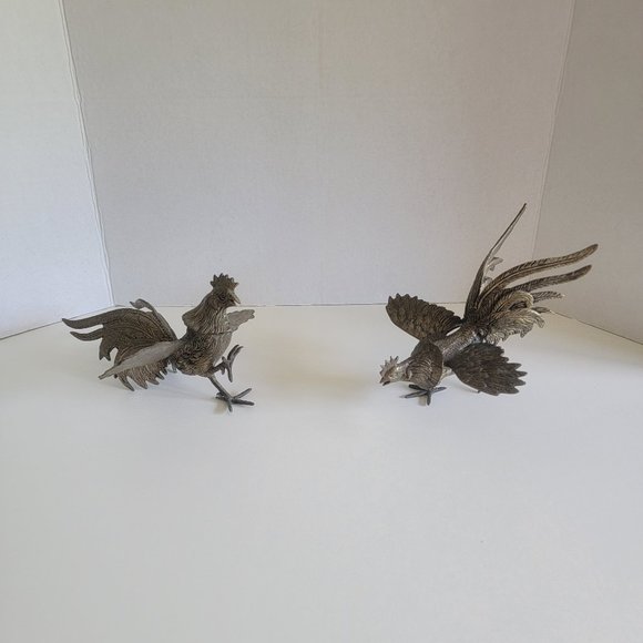Vintage Fighting RoostersSolid Brass Sculpture Set of two
